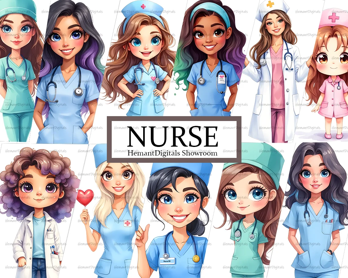 Female Nurse Clipart | Clipart Bundle | Digital Download | Free Commercial Use | Hospital Healthcare 1 Nurse female clipart